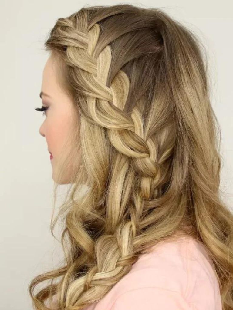 Half-up French side braid hybrid.