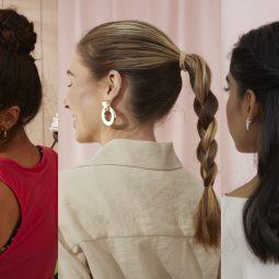 Shot of three easy hairstyles on three different hair types