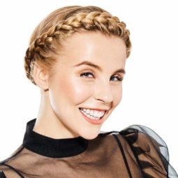 Chessie King with a party-ready halo braid