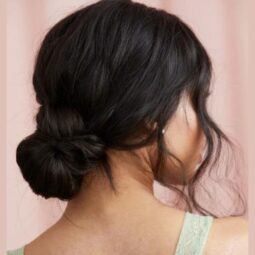 woman wearing a chignon bun