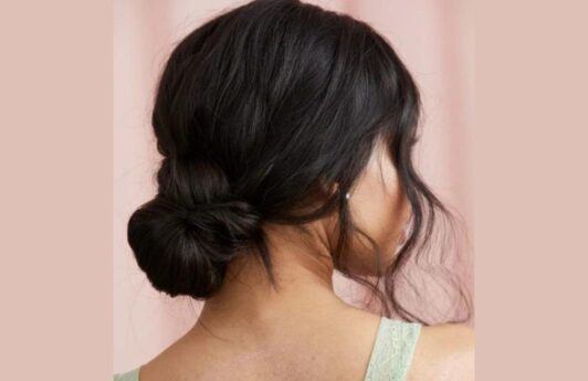 woman wearing a chignon bun