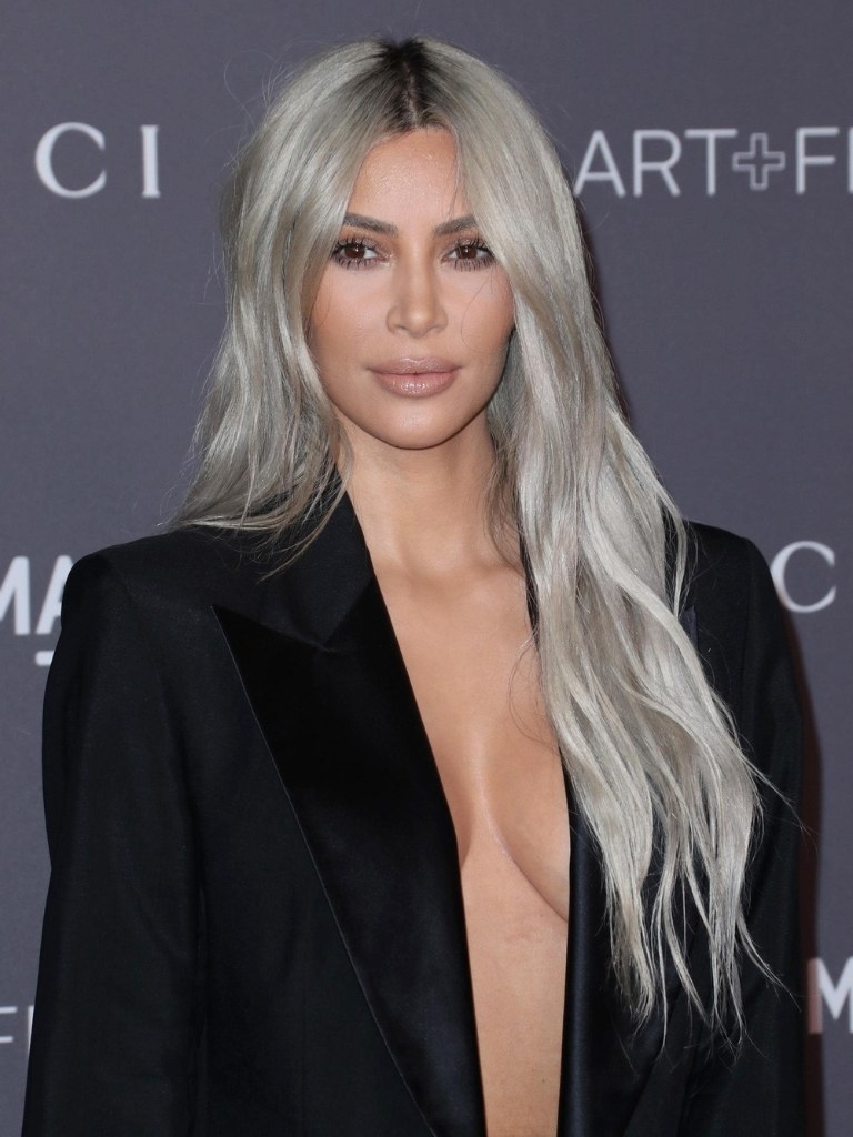 Kim Kardashian with silver blonde hair