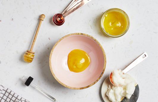 DIY coconut and honey hair mask flat lay