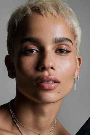 Zoe Kravitz platinum blonde pixie crop Instagram picture