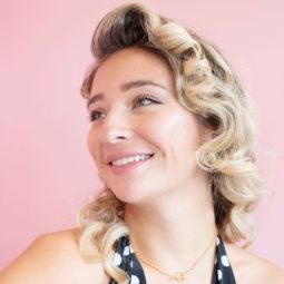 Woman with retro curly blonde hair