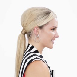 Blonde girl with hair bump side profile