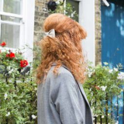 hair updos: All Things Hair - IMAGE - red curly hair half-up, half-down bouffant bow