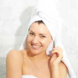 Woman with a towel tied on her head