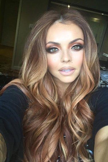 Jesy Nelson with curly brunette balayage