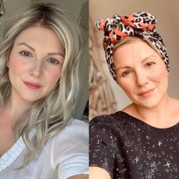 Three photos of alopecia sufferer Jo Tucker with different wigs