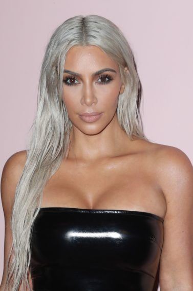 permanent silver hair dye: close up of kim kardashian with a silver hair colour at new york fashion week