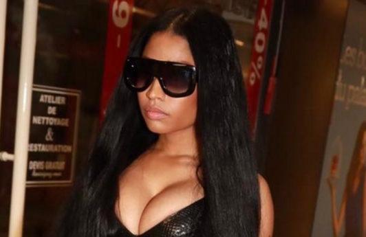 nicki minaj rocking long hair in pairs wearing all black