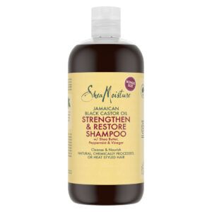 Image of the front of a Shea Moisture Jamaican Black Castor Oil Strengthen & Restore Shampoo bottle