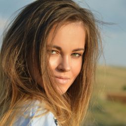 Brunette woman with static hair