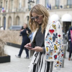 olivia palermo street style shot with light brown hair with blonde highlights