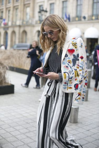 olivia palermo street style shot with light brown hair with blonde highlights