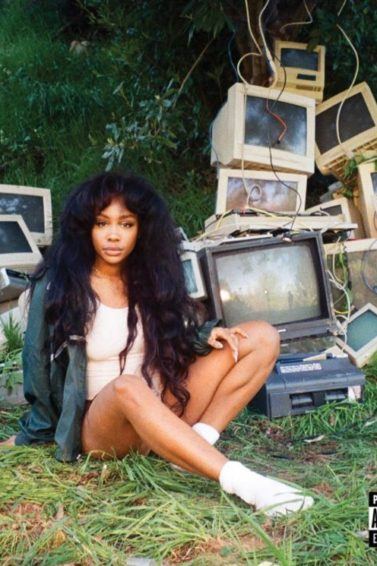 SZA - CTRL album cover - long black afro wavy hair