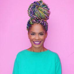 rainbow box braids large bun updo black hair