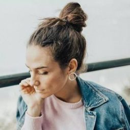 hair updos for medium length hair: close up shot of woman with updo hairstyle