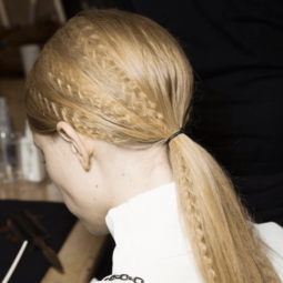 model with crimped crimped hair back view showing ponytail hairstyles for long hair