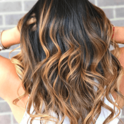 Golden balayage on dark hair