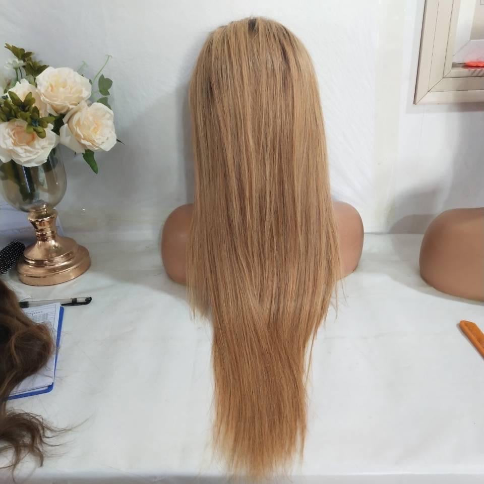 4/27 (Brown Roots) Color Straight 13X4 Transparent Lace Front Wig