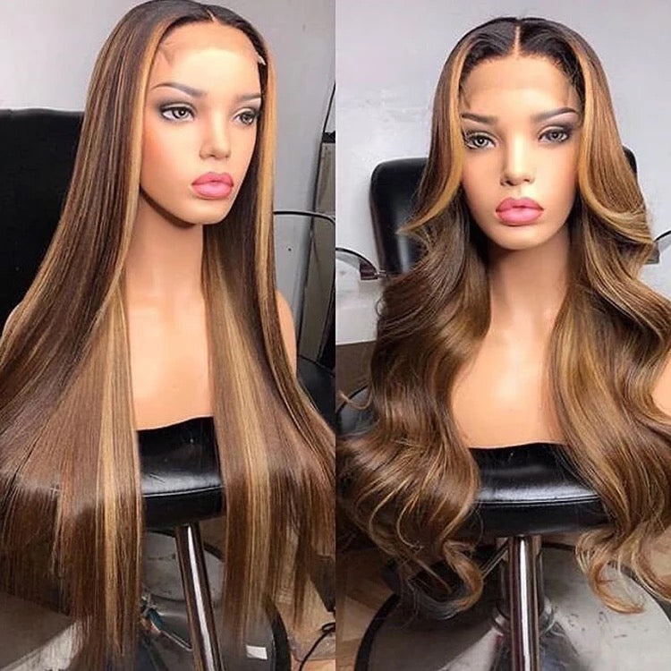 Highlighted Straight Transparent Lace Closure Wig (180% Density)
