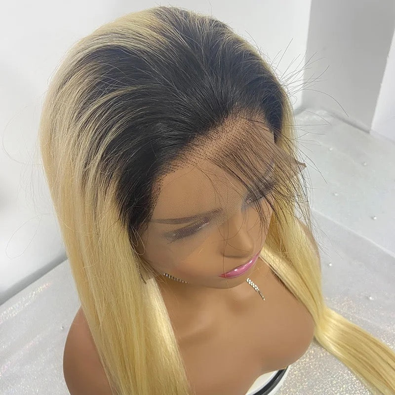 1B/613 (Black Roots) Straight 13X4 Transparent Lace Front Wig