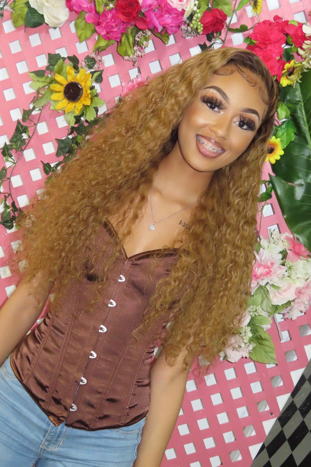 4/27 (Brown Roots) Color Curly 13X4 Transparent Lace Front Wig