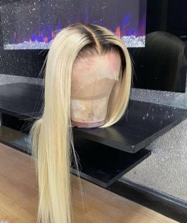 1B/613 (Black Roots) Straight 13X4 Transparent Lace Front Wig
