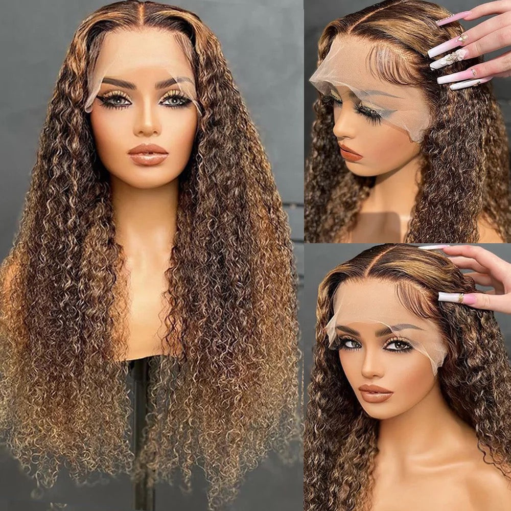 Highlighted Curly 13X4 Transparent Lace Front Wig